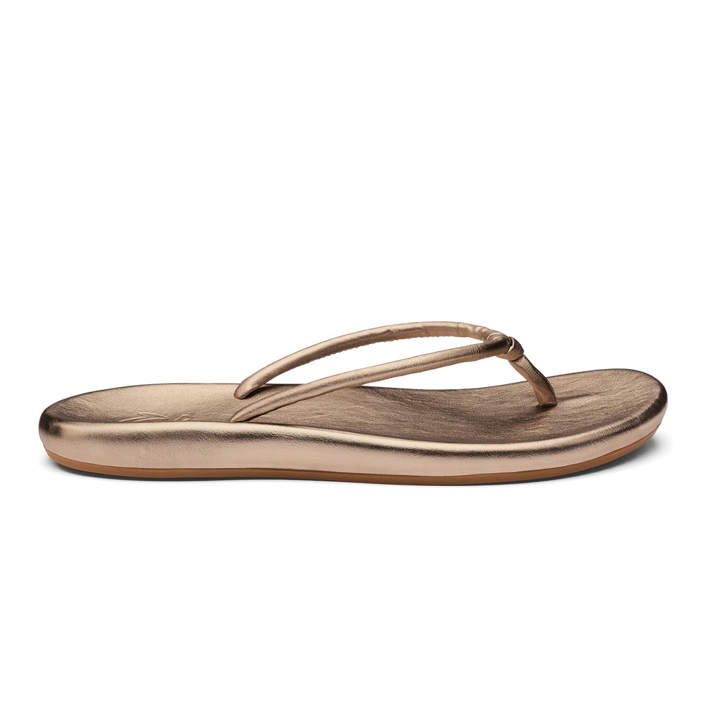 Olukai Zehentrenner Damen - Huawai Leder Rosa Gold - 10624HMNQ